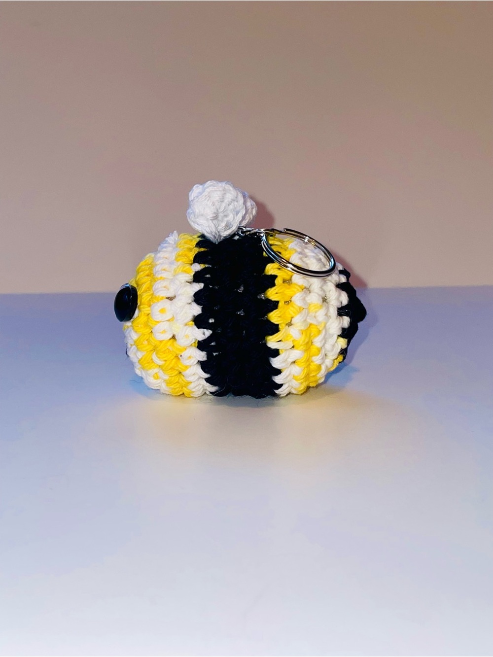 Handmade Yellow & Black mini Bee Plush Keychain - Picture 6 of 11